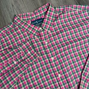 Ralph Lauren Classic Fit Button Down Shirt Men's 4XLT‎ Pink Blue Plaid Cotton